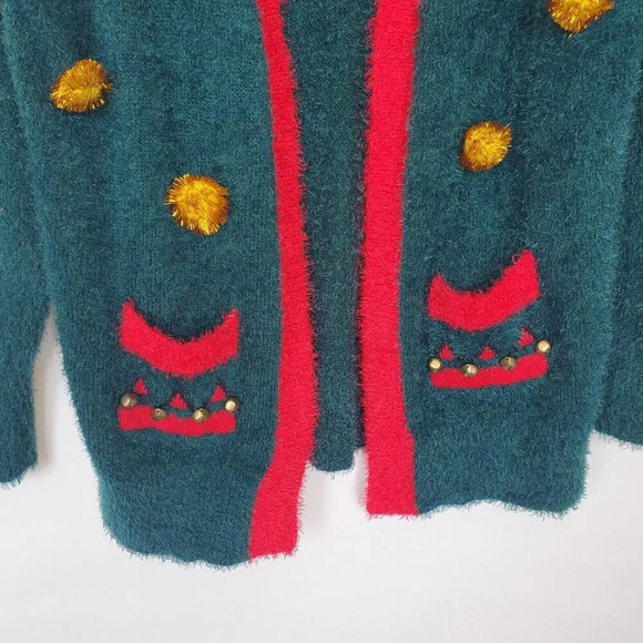 Blizzard Bay Vintage Christmas Ugly Knit Open Cardigan Sweater Size Small Pocket - Picture 7 of 13